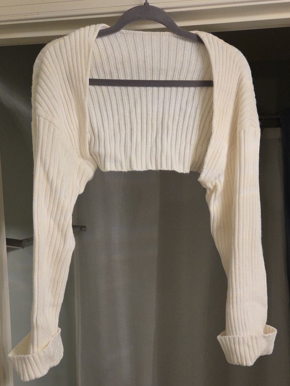 Women's Cream Ribbed Shrug Sweater
